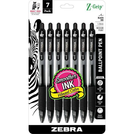 Zebra Z-Grip 1.0mm Retractable Ballpoint Pens - Black Ink