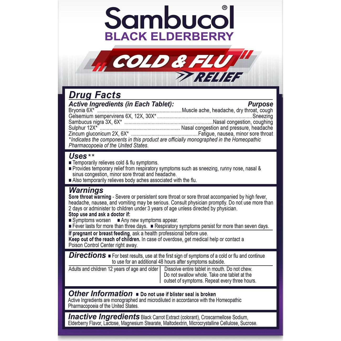 Sambucol Black Elderberry Homeopathic Cold & Flu Relief Quick Dissolve Tablets