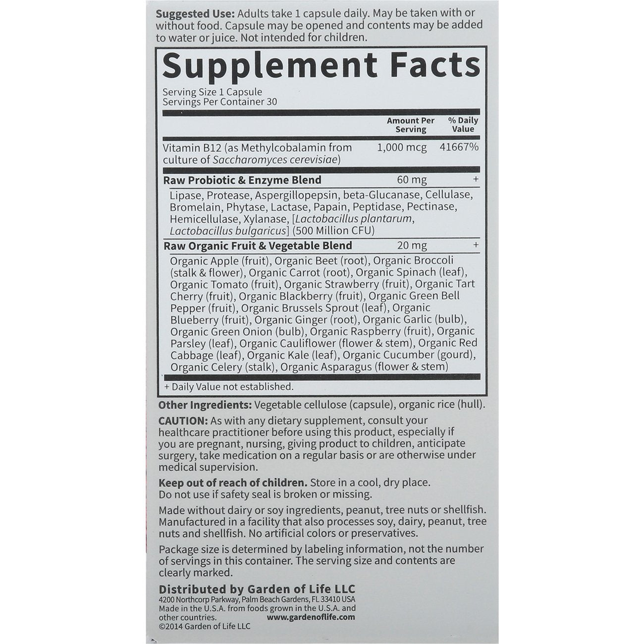 Garden of Life Vitamin Code Raw B-12 Capsules