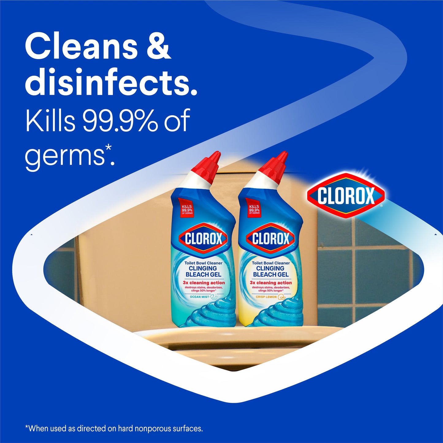 Clorox Toilet Bowl Cleaner, Clinging Bleach Gel - Ocean Mist, 24 oz