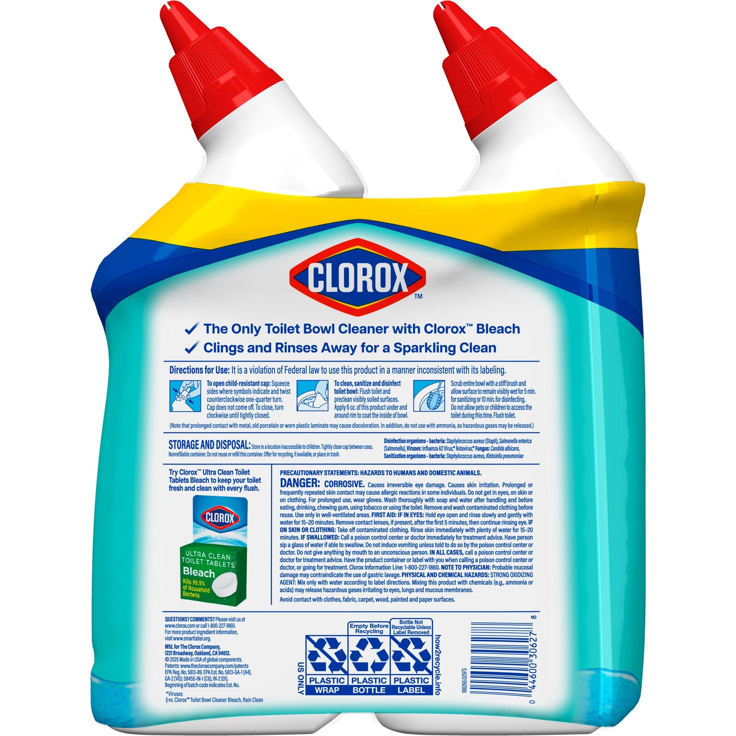 Clorox Toilet Bowl Cleaner, Clinging Bleach Gel - Ocean Mist, 24 oz