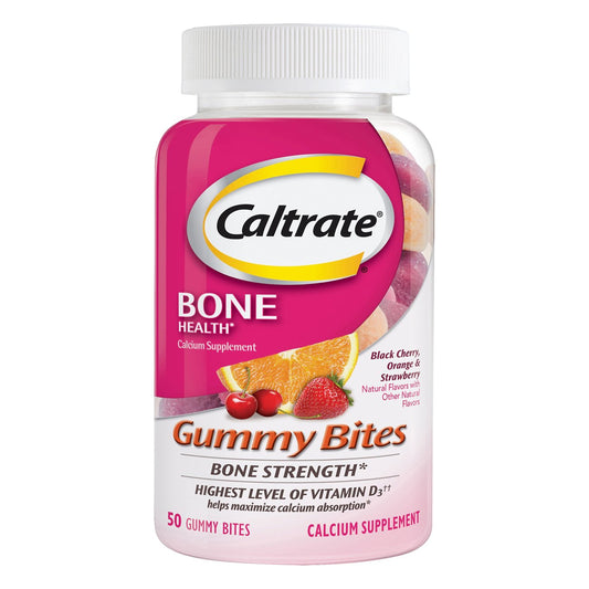 Caltrate Gummy Bites 500 mg Calcium and Vitamin D Supplement, Black Cherry, Strawberry, Orange