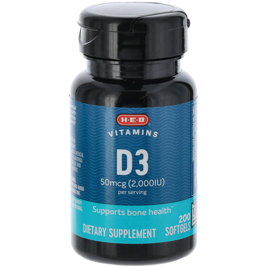 H-E-B Vitamins D3 50 mcg (2,000 IU) Softgels