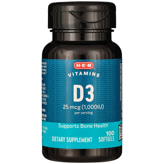 H-E-B Vitamins D3 25 mcg (1,000 IU) Softgels