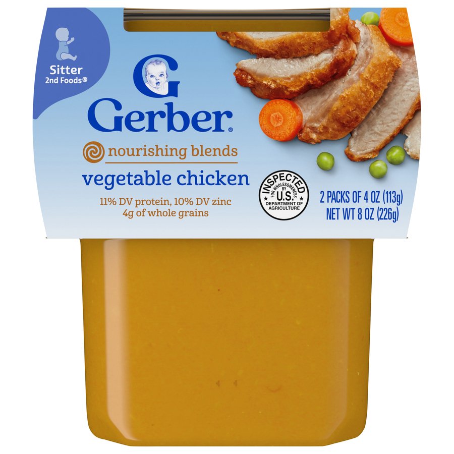 Gerber Stage 2 Baby Food - Vegetable Chicken, 4 oz Tubs