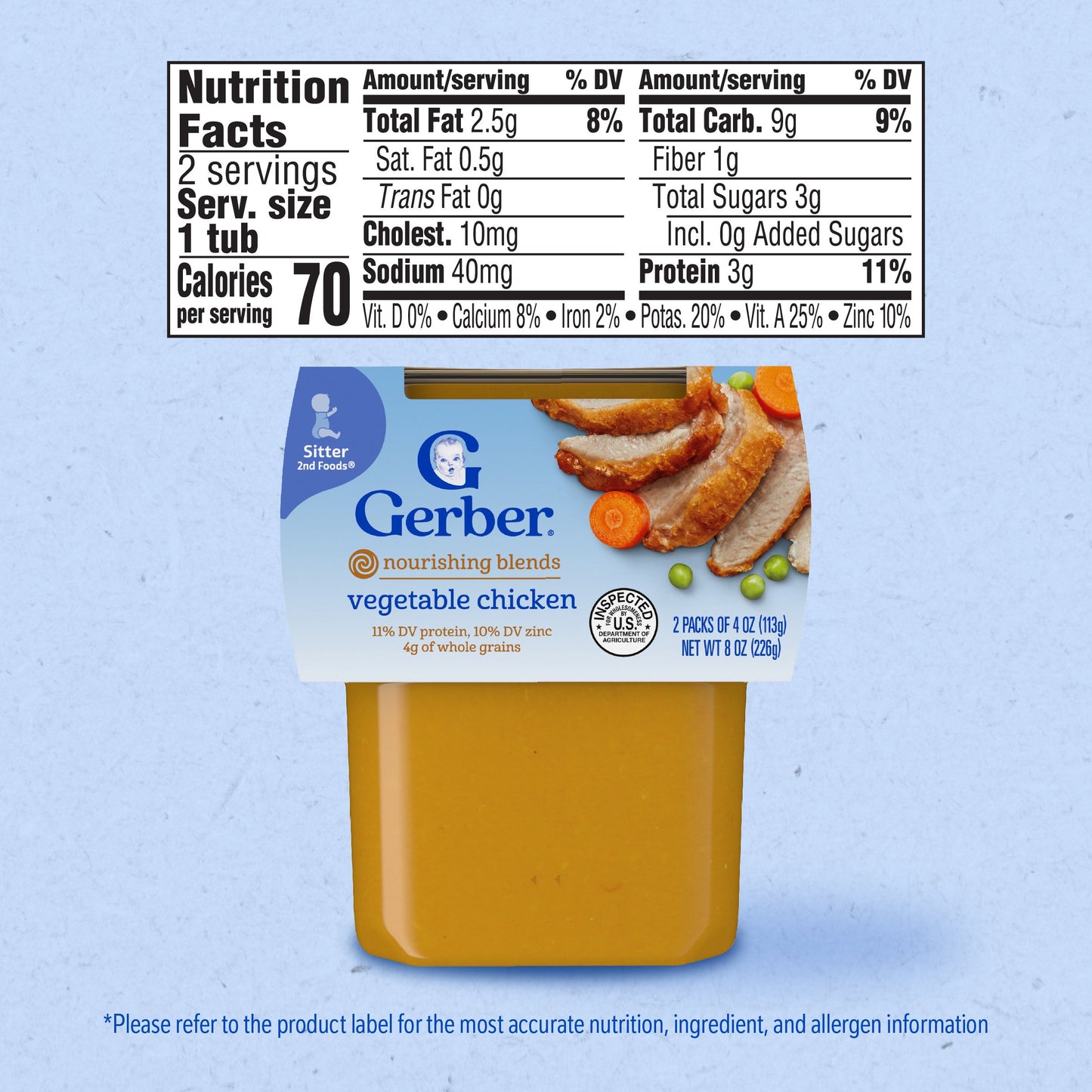 Gerber Stage 2 Baby Food - Vegetable Chicken, 4 oz Tubs