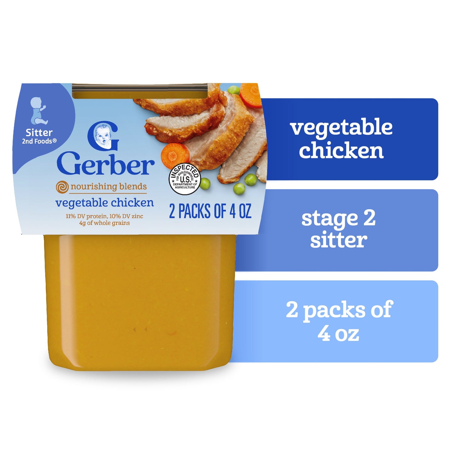 Gerber Stage 2 Baby Food - Vegetable Chicken, 4 oz Tubs