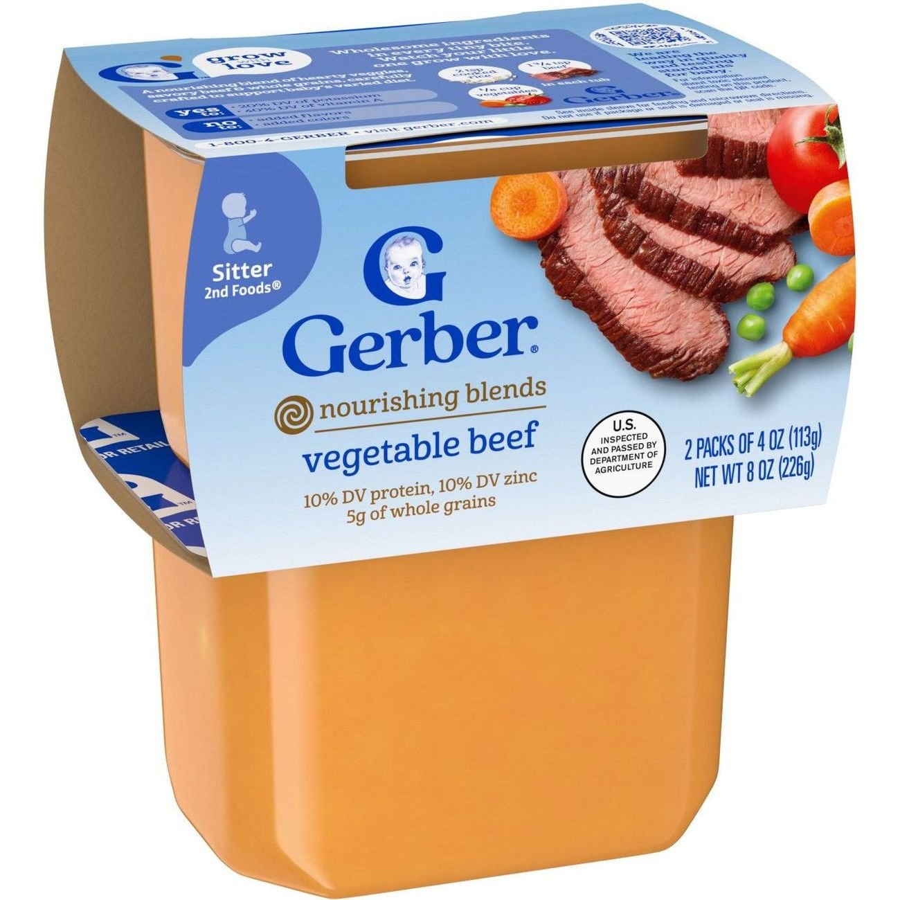 Gerber Stage 2 Baby Food - Vegetable Beef, 4 oz Tubs