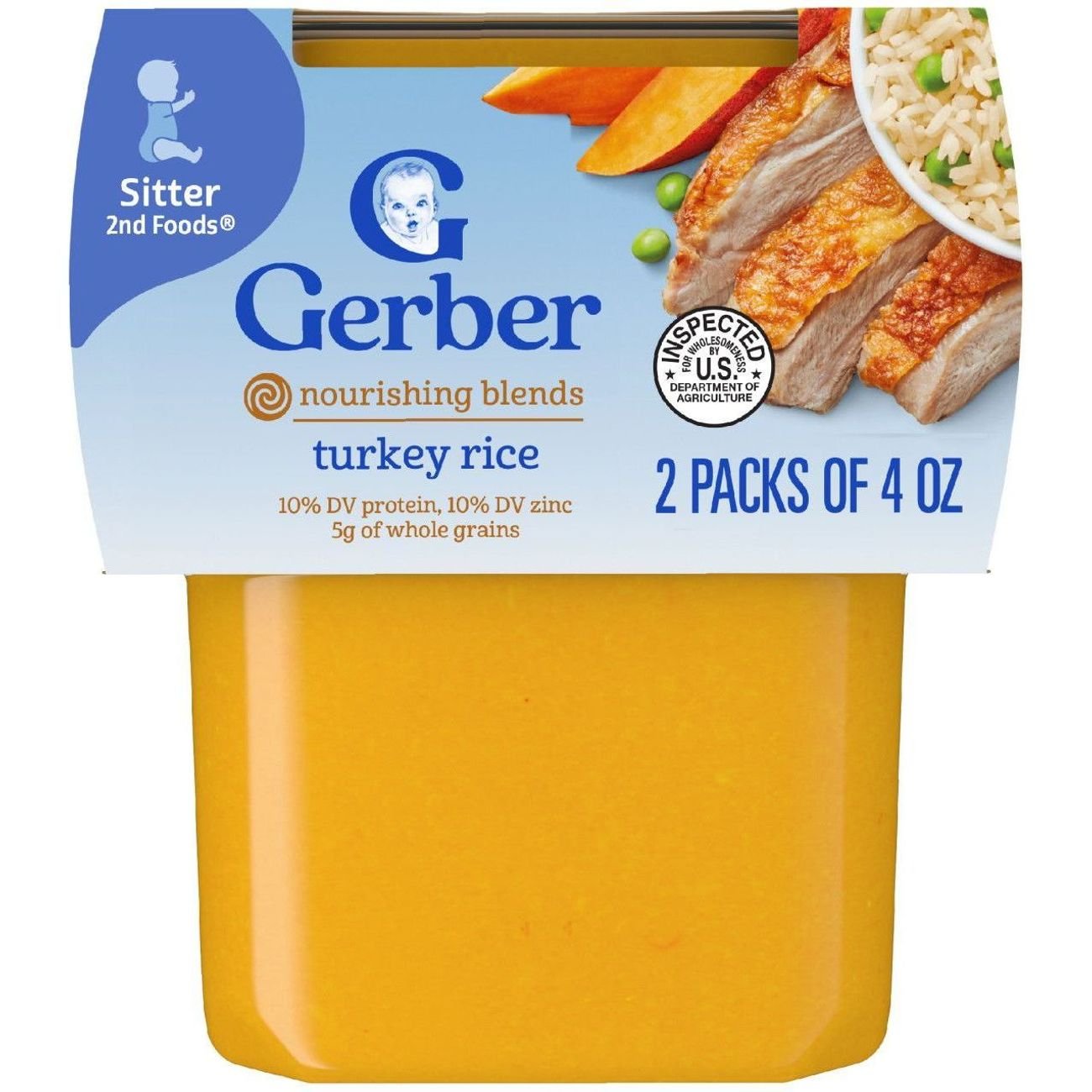 Gerber Stage 2 Baby Food - Turkey Rice, 4 oz Tubs
