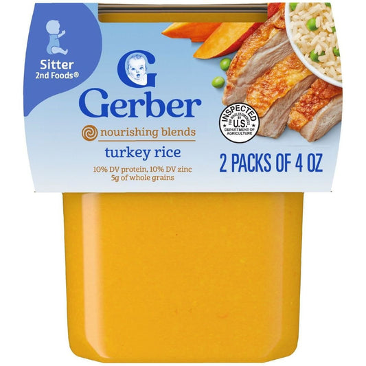 Gerber Stage 2 Baby Food - Turkey Rice, 4 oz Tubs