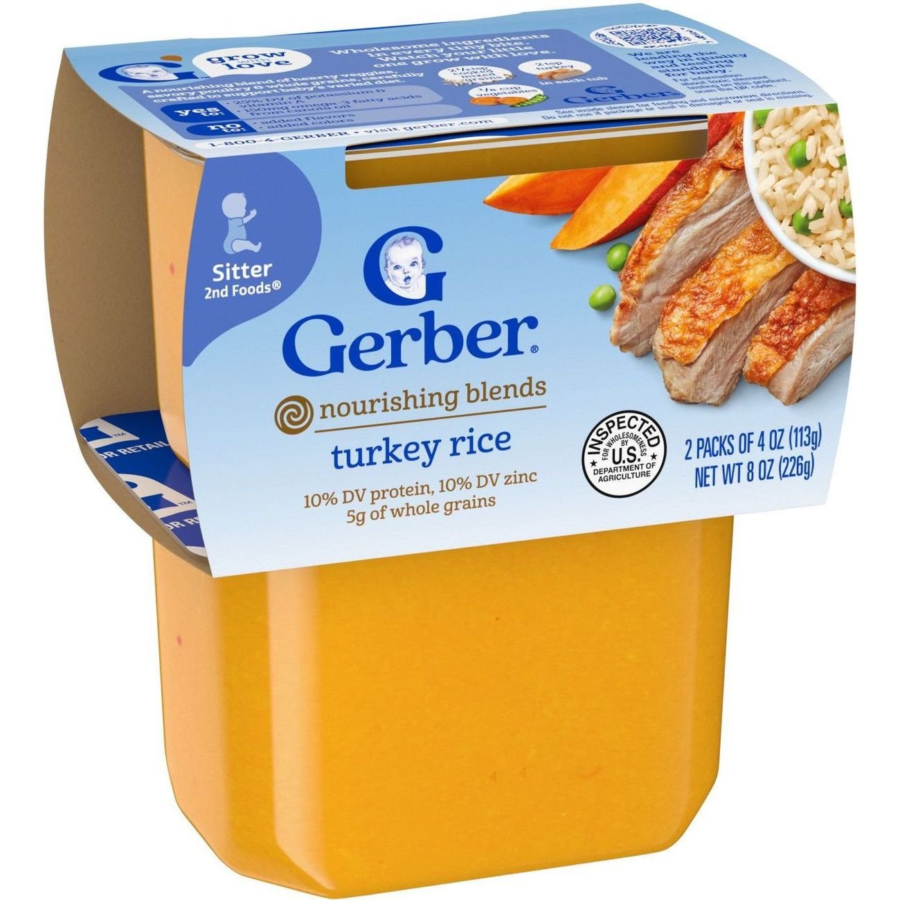 Gerber Stage 2 Baby Food - Turkey Rice, 4 oz Tubs
