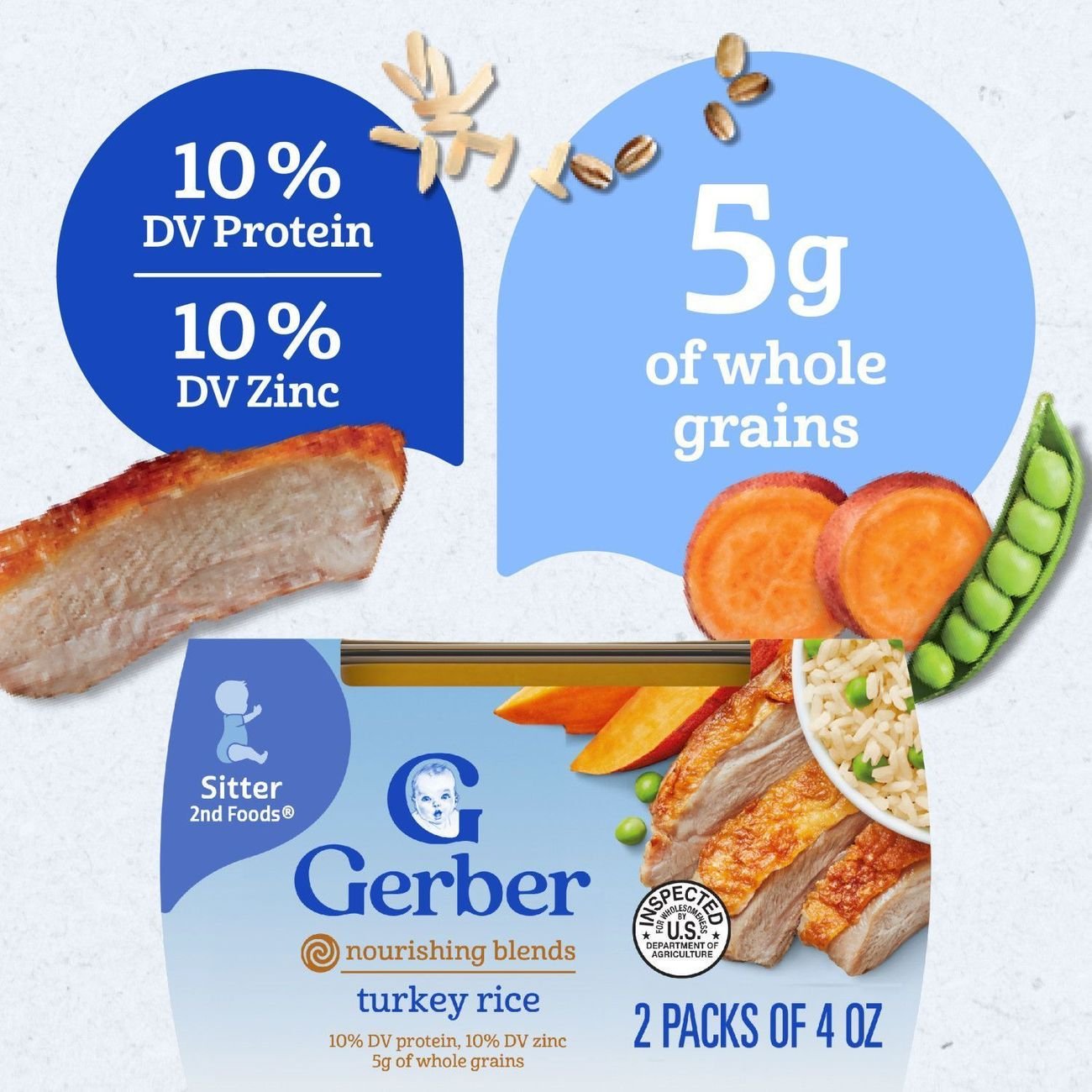 Gerber Stage 2 Baby Food - Turkey Rice, 4 oz Tubs