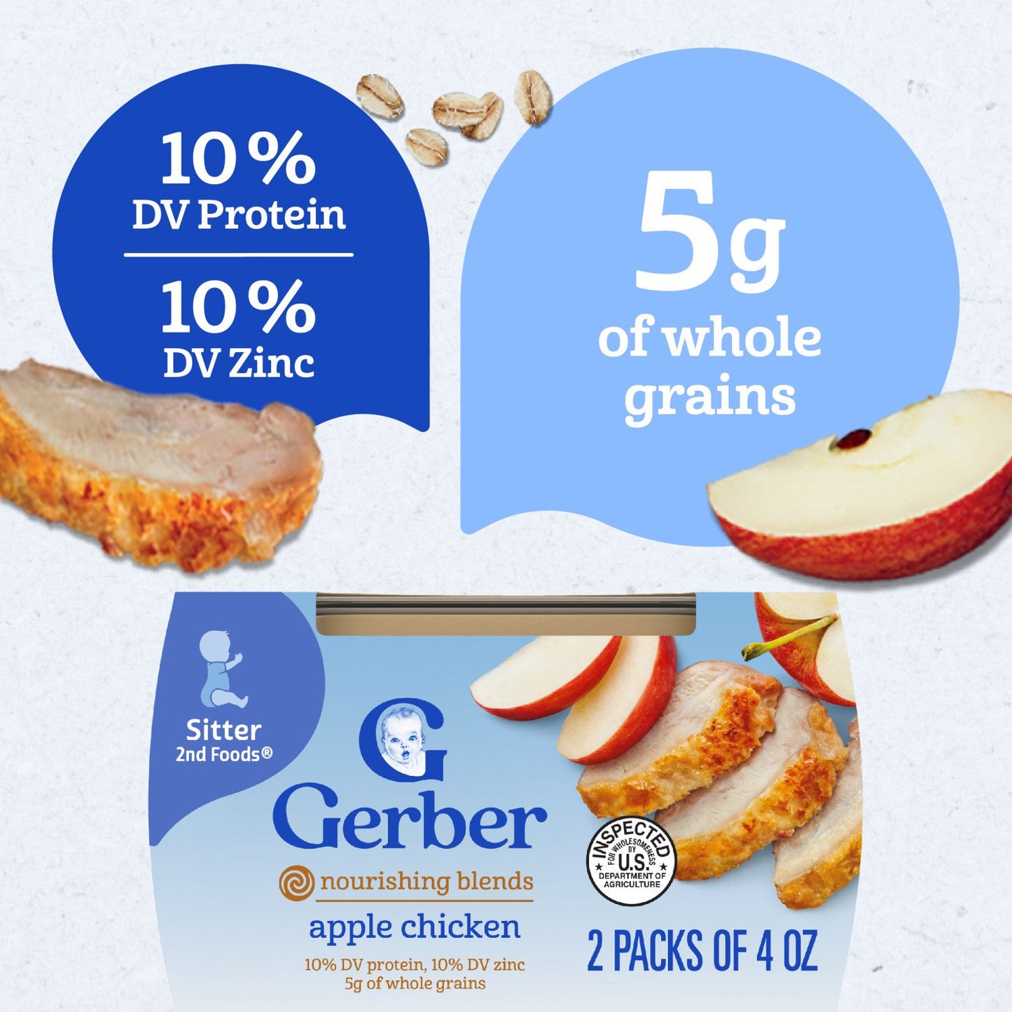Gerber Stage 2 Baby Food - Apple Chicken, 4 oz Tubs