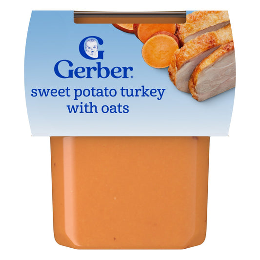 Gerber Stage 2 Baby Food - Sweet Potato Turkey with Oats, 4 oz Tubs