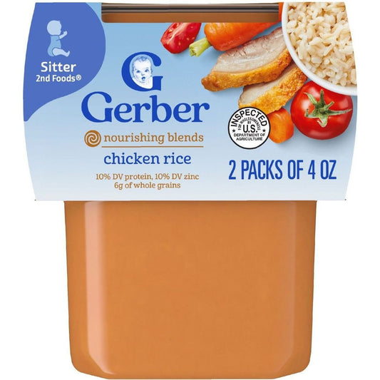 Gerber Stage 2 Baby Food - Chicken Rice, 4 oz Tubs
