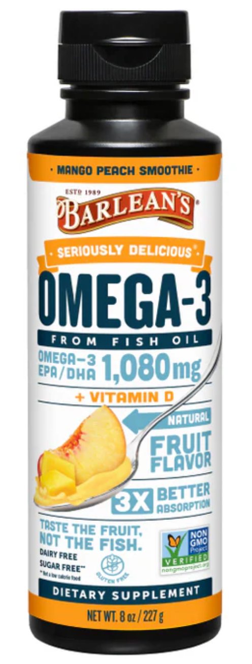Barlean's Omega-3 Fish Oil + Vitamin D - Mango Peach Smoothie Flavor