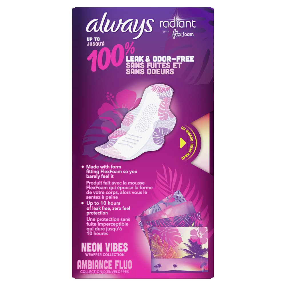 Always Radiant FlexFoam Pads Regular Absorbency, with Wings, Scented Size 1