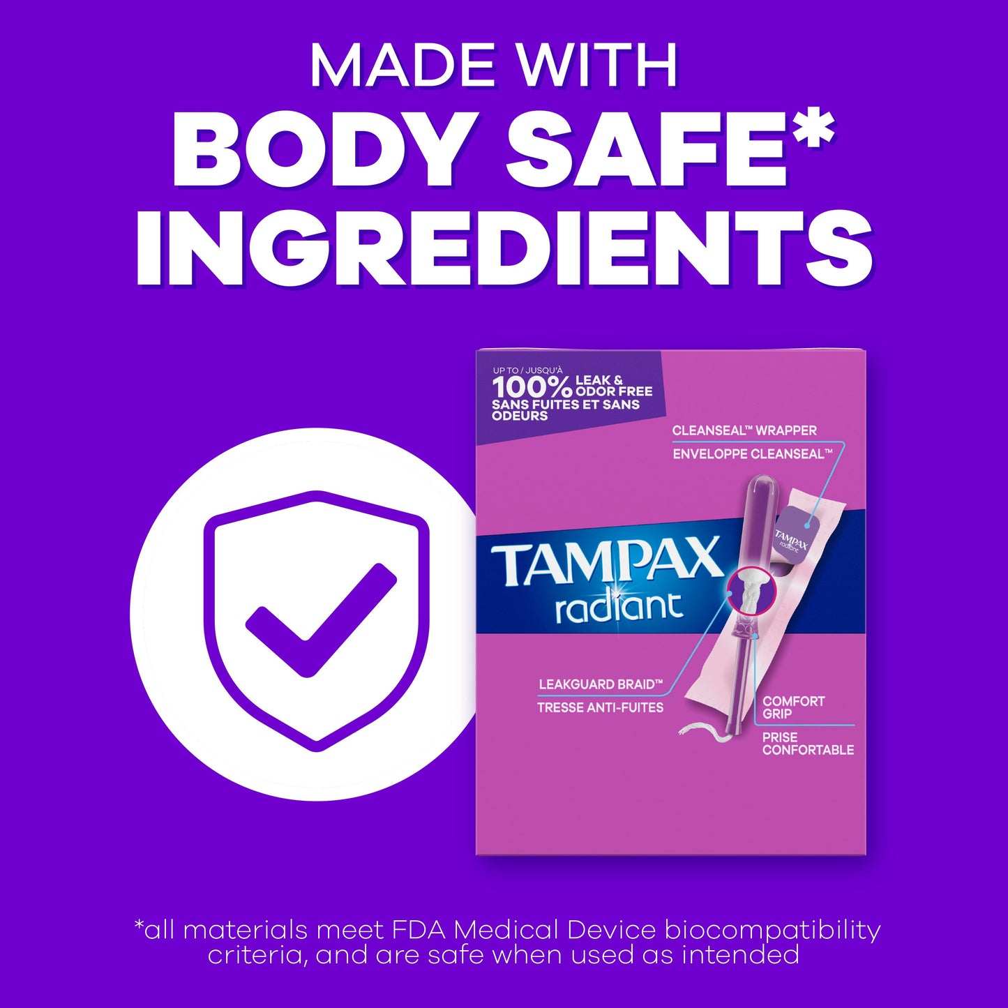 Tampax Radiant Tampons Regular Absorbency, Unscented