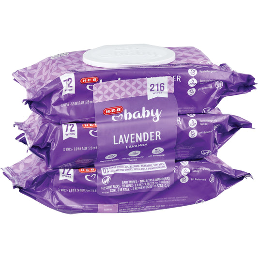 H-E-B Baby Wipes - Lavender, 3 pk