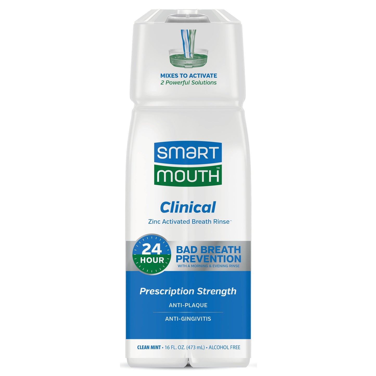 Smart Mouth Clinical Alcohol Free 24 Hour Mouthwash - Clean Mint