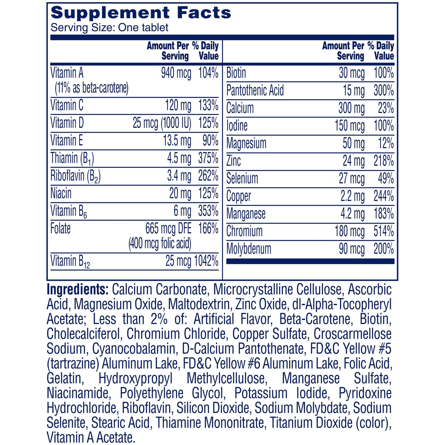One A Day Women's Multivitamin/Multimineral Supplement 50+ Healthy Advantage Tablets