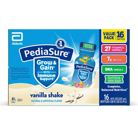 PediaSure Grow & Gain with Immune Support, Kids Protein Shake, 7g Protein, Vanilla 8-fl-oz Bottle