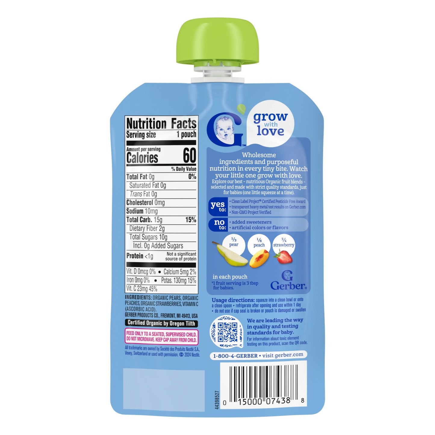 Gerber Organic for Baby Food Pouch - Pear Peach & Strawberry