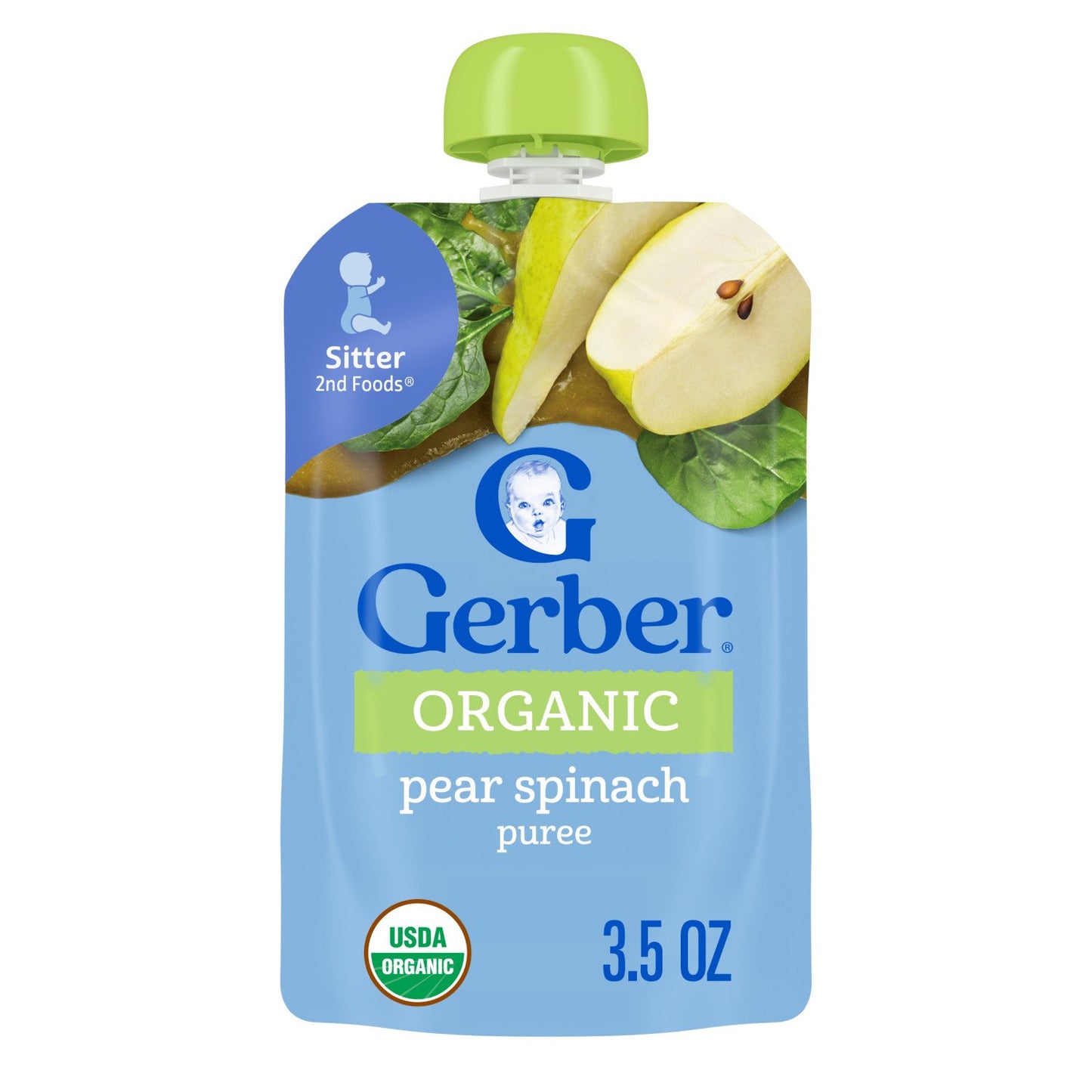 Gerber Stage 2 Baby Food Pouch - Organic Pear Spinach Puree
