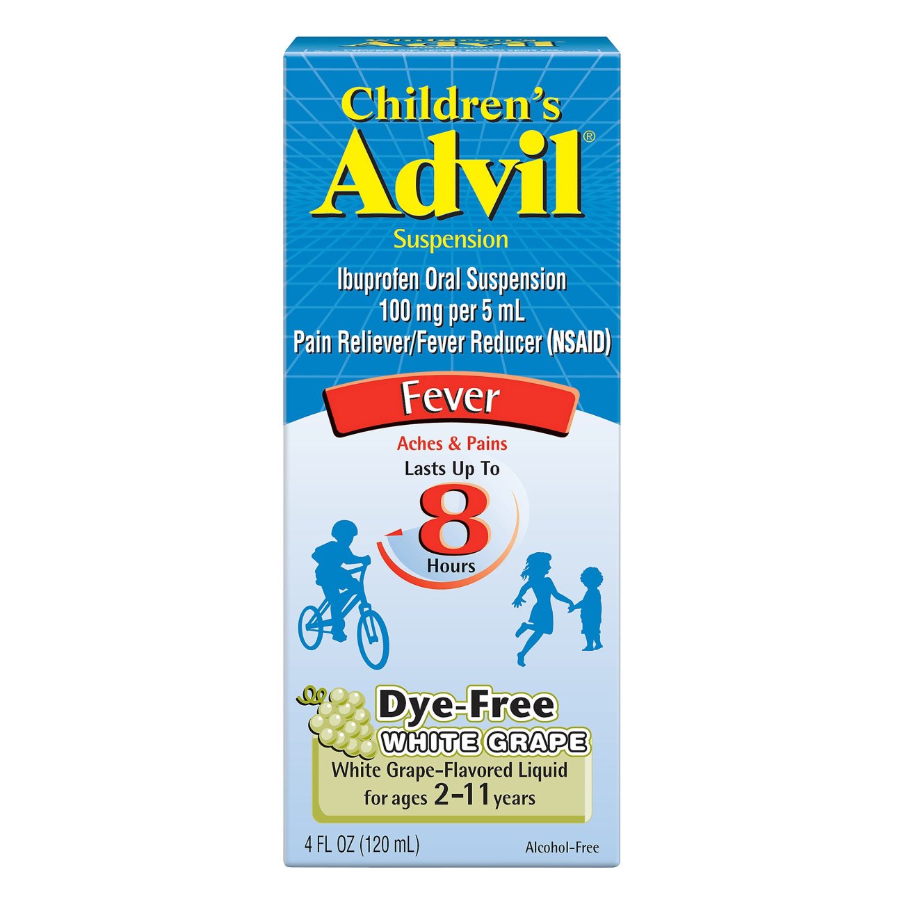 Advil Children's Pain Reliever and Fever Reducer, Dye Free Liquid Children's Ibuprofen for Pain Relief, White Grape