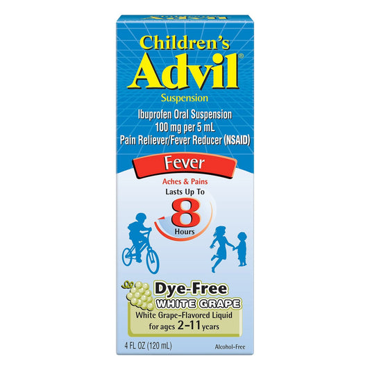 Advil Children's Pain Reliever and Fever Reducer, Dye Free Liquid Children's Ibuprofen for Pain Relief, White Grape