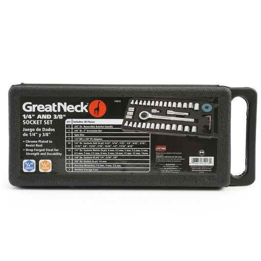 Great Neck Drive Ratchet & Socket Set with Carry Case