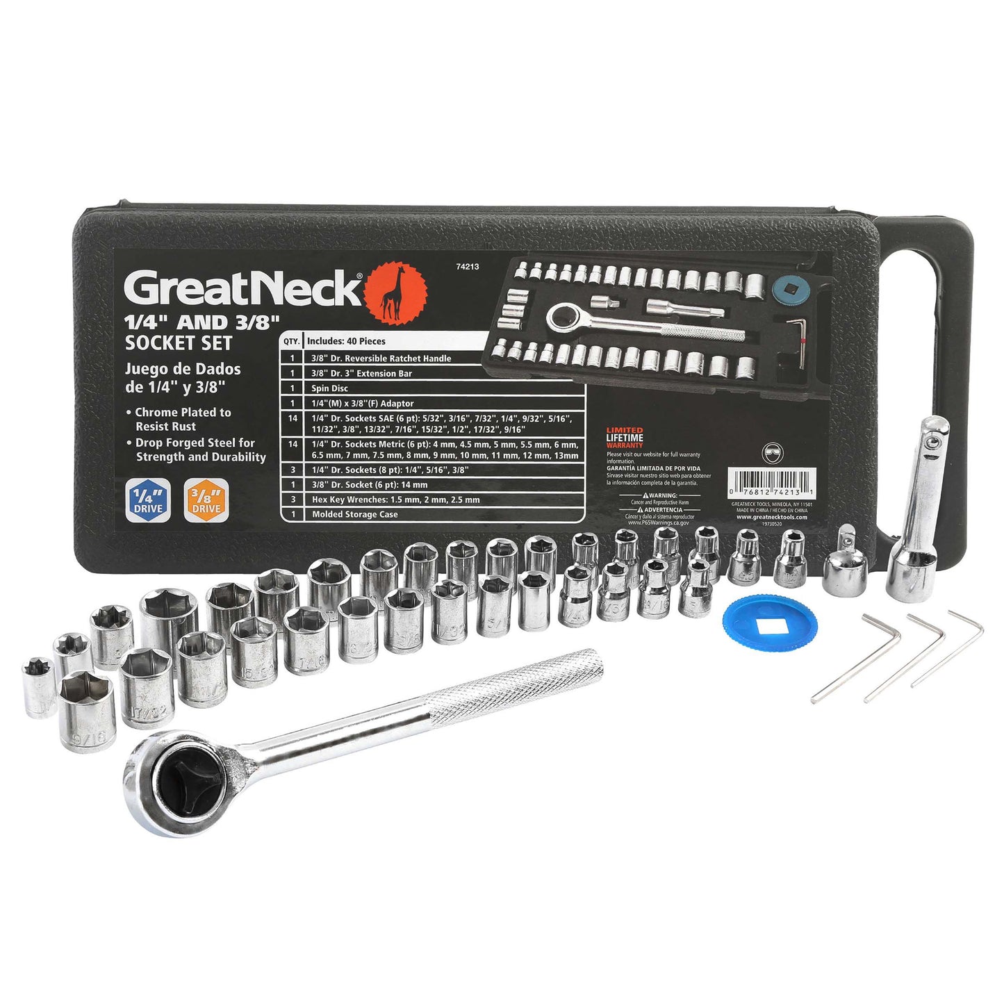 Great Neck Drive Ratchet & Socket Set with Carry Case