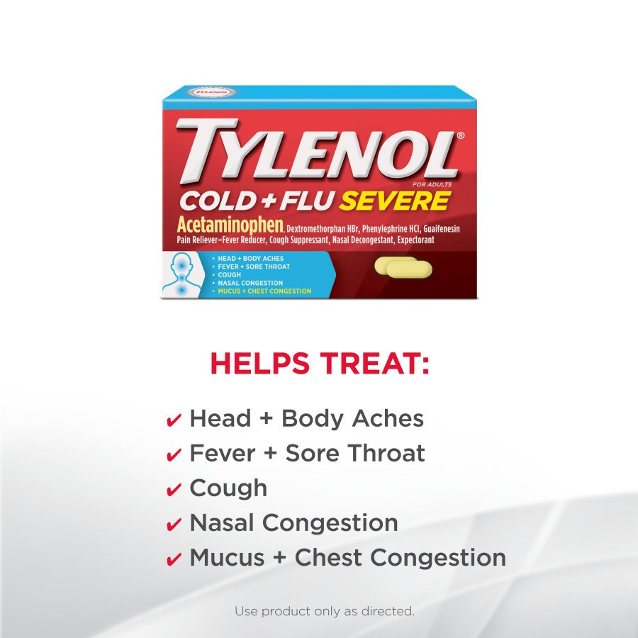 Tylenol Cold Flu Severe Caplets for Multi-Symptom Relief
