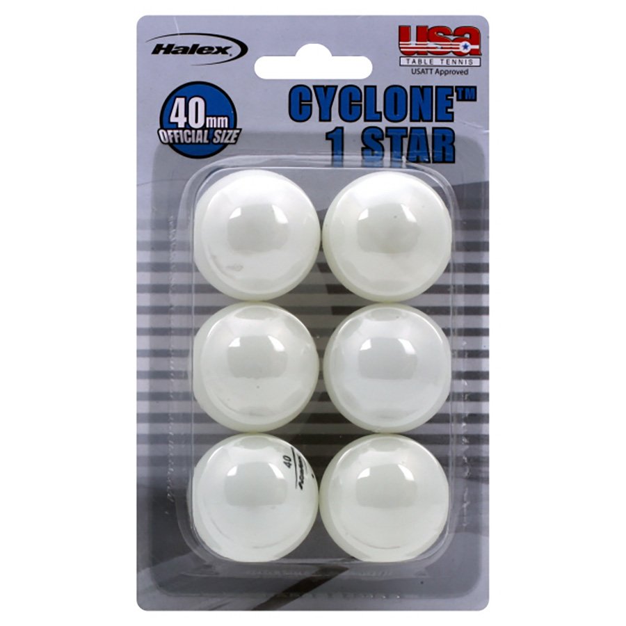 Halex Cyclone White Table Tennis Balls, 6 ct