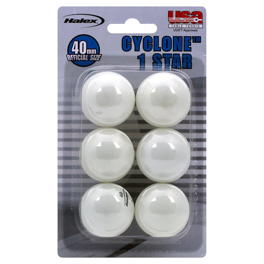 Halex Cyclone White Table Tennis Balls, 6 ct