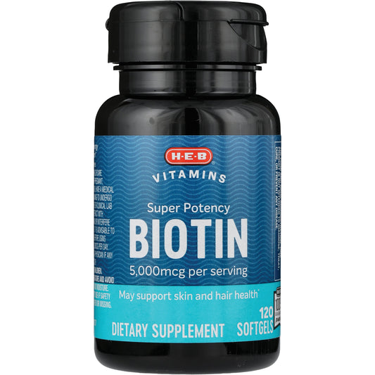 H-E-B Vitamins Super Potency Biotin 5,000 mcg Softgels
