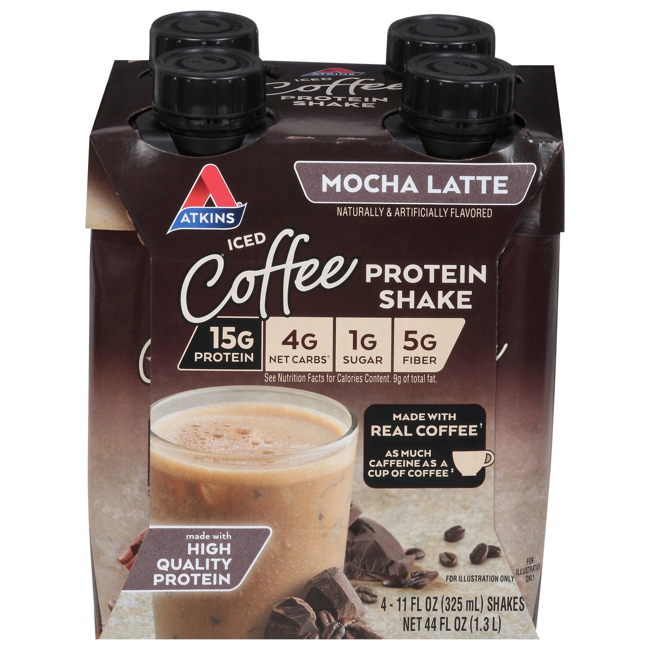 Atkins Iced Coffee 15g Protein Shakes 4 pk Bottles - Mocha Latte