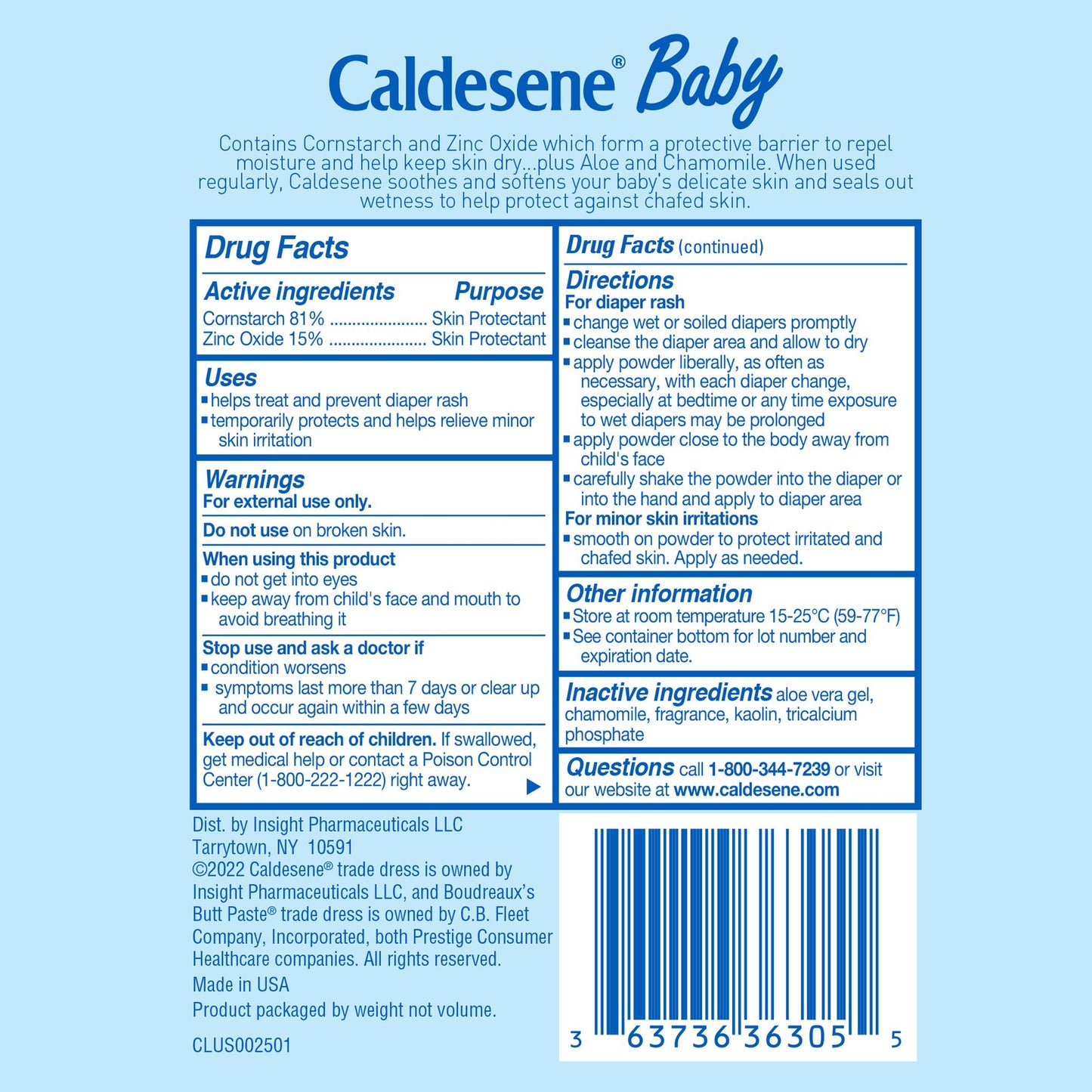 Caldesene Baby Cornstarch Powder With 15% Zinc Oxide