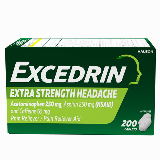 Excedrin Extra Strength Pain Relief Caplets for Headache Relief, Acetaminophen 250mg, Aspirin 250mg, Caffeine 65mg, Pain Reliever