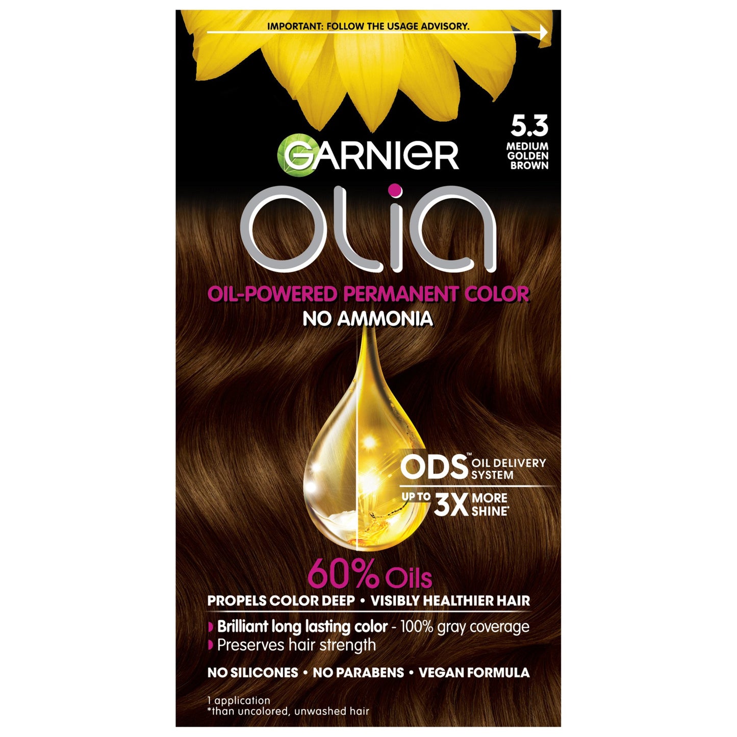 Garnier Olia Oil Powered Ammonia Free Permanent Hair Color 5.3 Medium Golden Brown