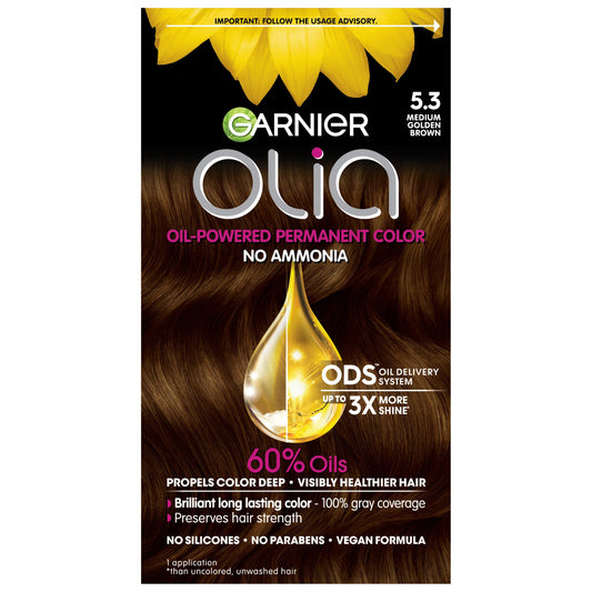 Garnier Olia Oil Powered Ammonia Free Permanent Hair Color 5.3 Medium Golden Brown