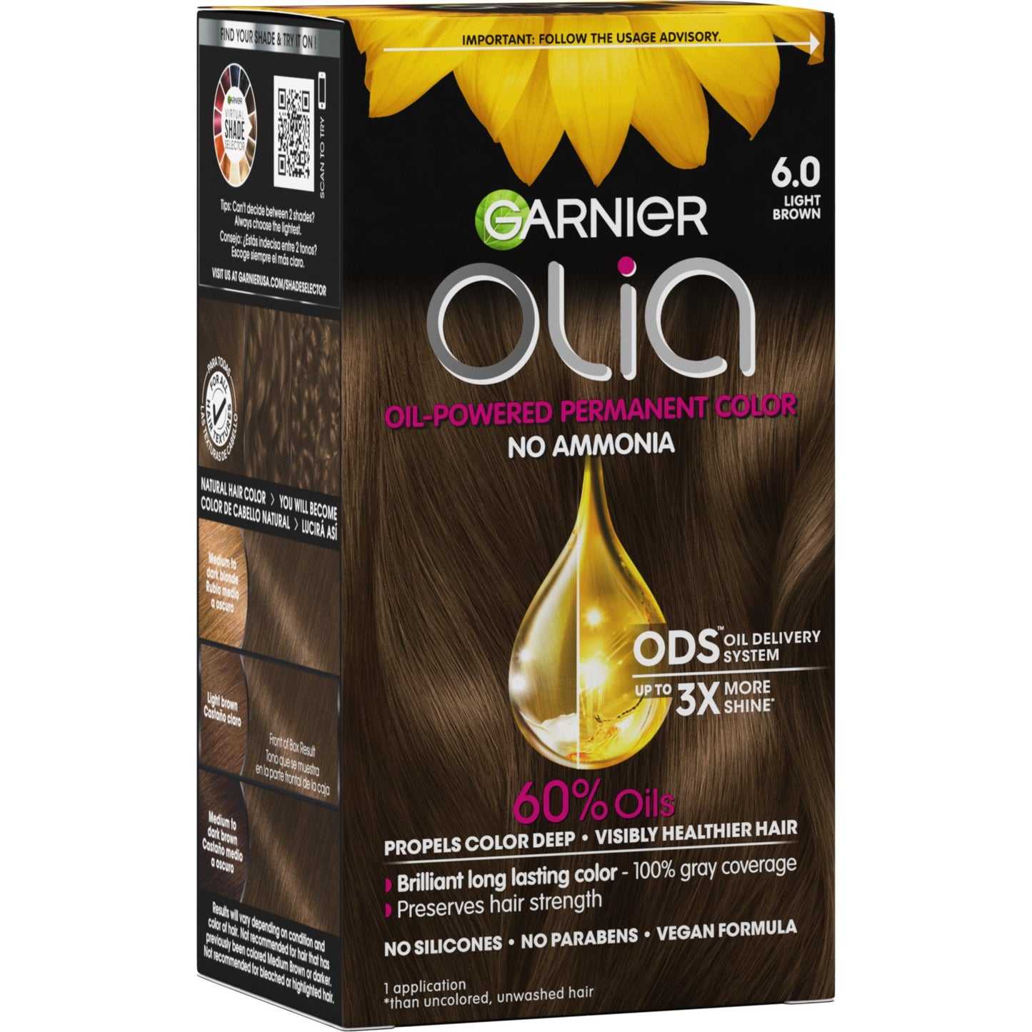 Garnier Olia Oil Powered Ammonia Free Permanent Hair Color 6.0 Light Brown