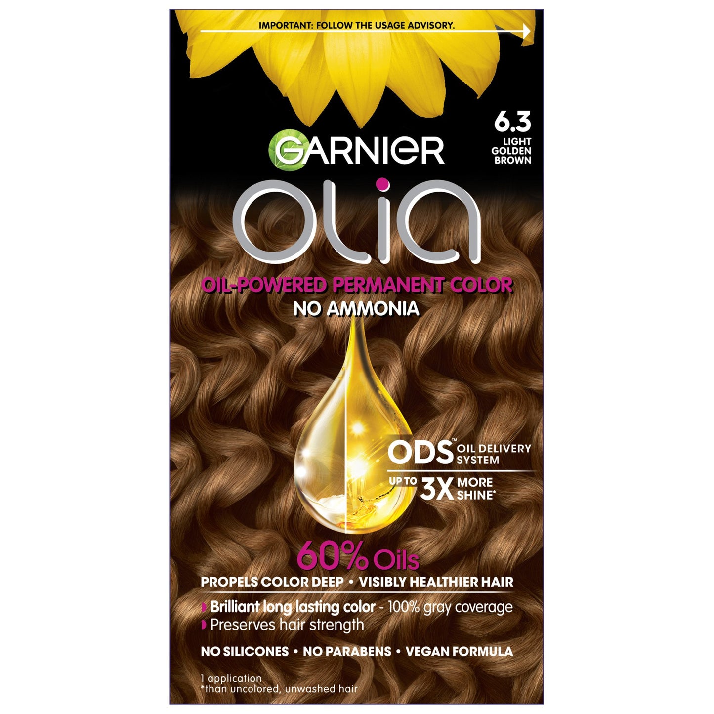 Garnier Olia Oil Powered Ammonia Free Permanent Hair Color 6.3 Light Golden Brown