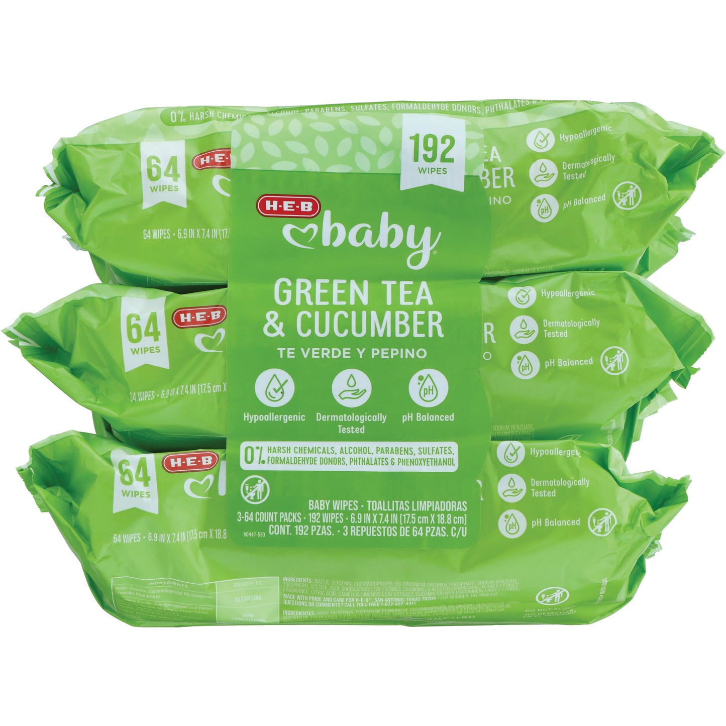 H-E-B Baby Wipes - Green Tea & Cucumber, 3 pk