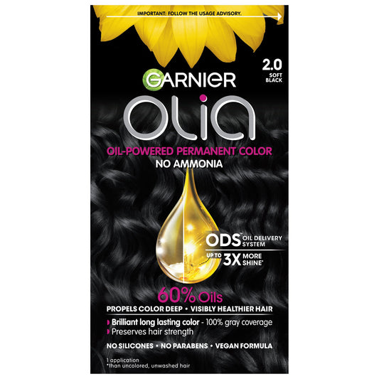 Garnier Olia Oil Powered Ammonia Free Permanent Hair Color 2.0 Soft Black
