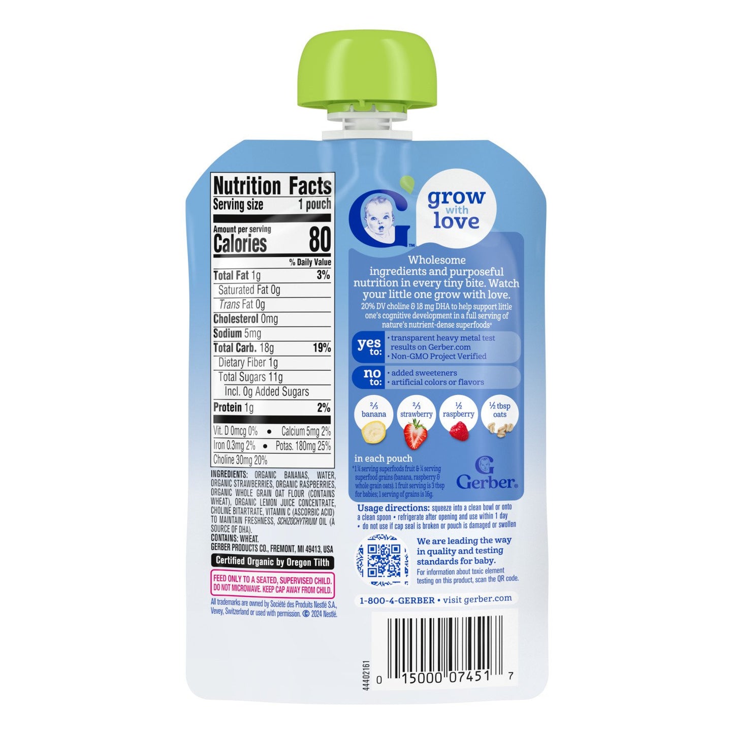 Gerber Organic for Toddler Wonderfoods Pouch - Banana Strawberry Raspberry Mixed Grain