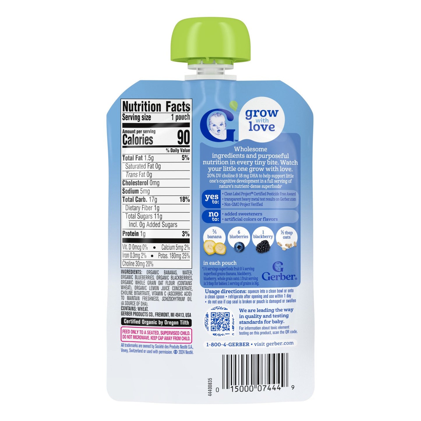 Gerber Organic for Baby Wonderfoods Pouch - Banana Blueberry Blackberry & Oatmeal