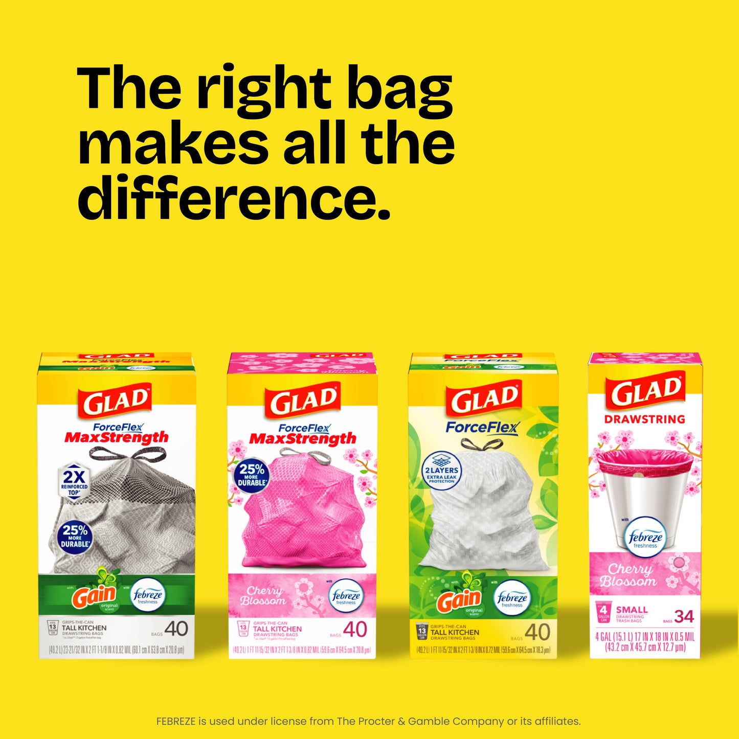 Glad ForceFlex Tall Kitchen Drawstring Trash Bags, 13 Gal - Gain Fresh Clean with Febreze