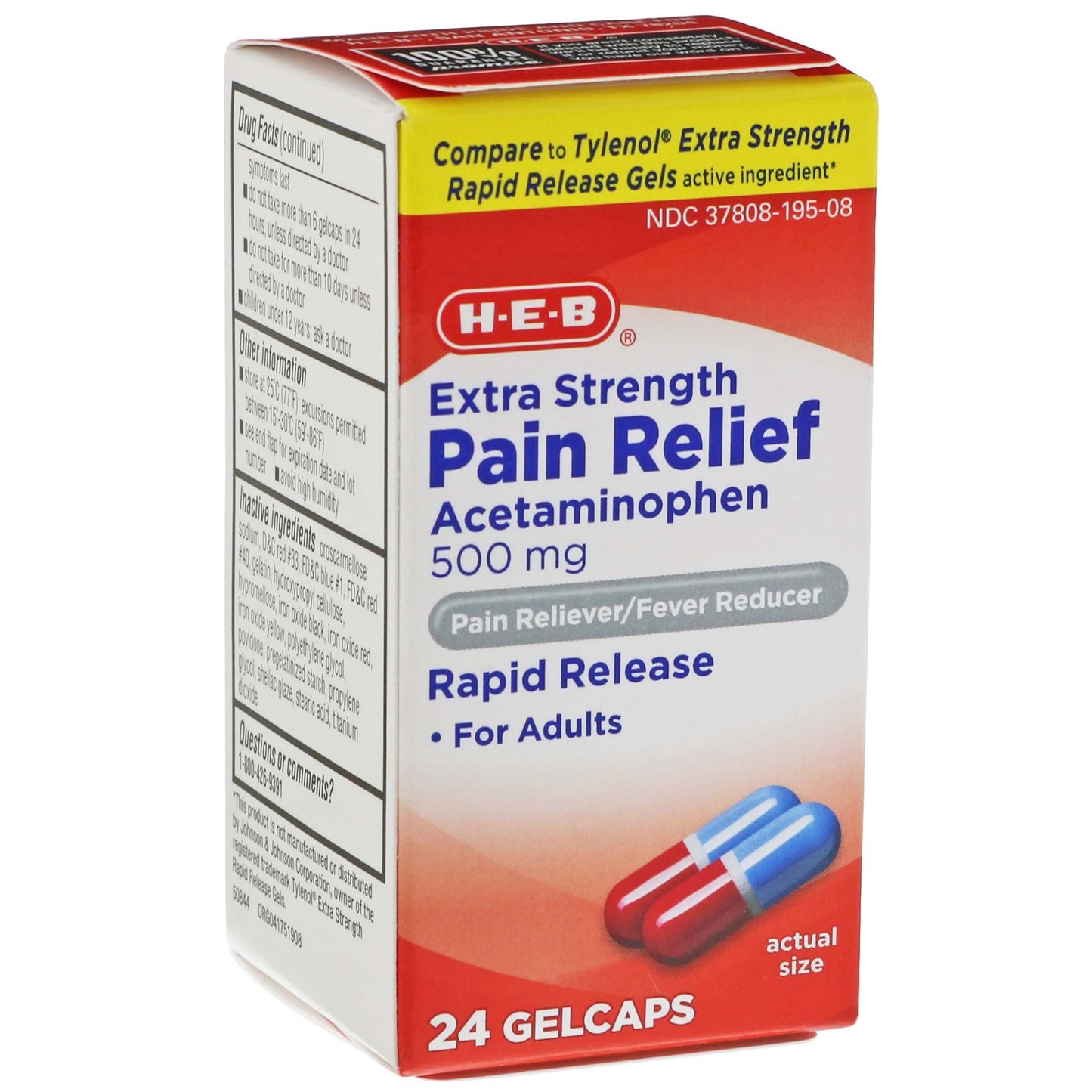 H-E-B Extra Strength Pain Relief Acetaminophen 500 mg Gelcaps