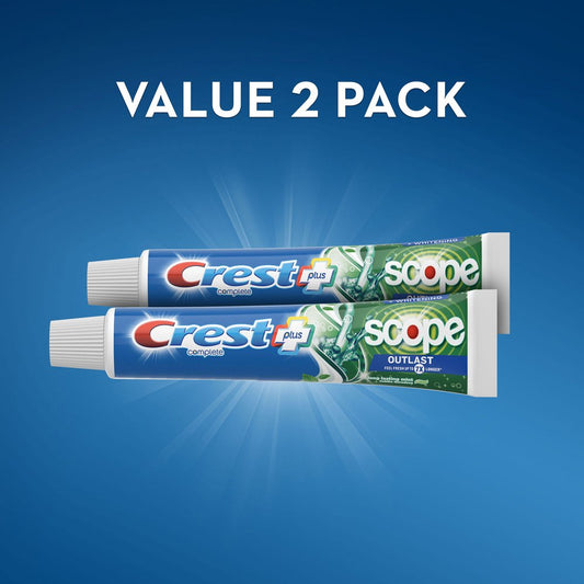 Crest Complete + Scope Outlast Whitening Toothpaste - Long Lasting Mint, 2 Pk